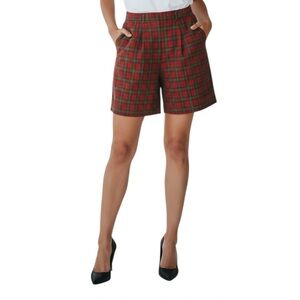 Womens 14 Ralph Ralph Lauren Red Plaid HIgh Rise Shorts Pleated Holiday Vtg